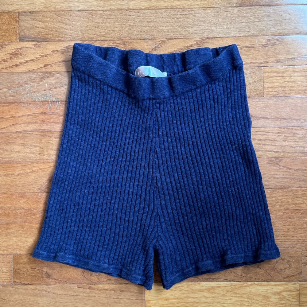 Free People High-Rise Ribbed Knit Shorts — Navy